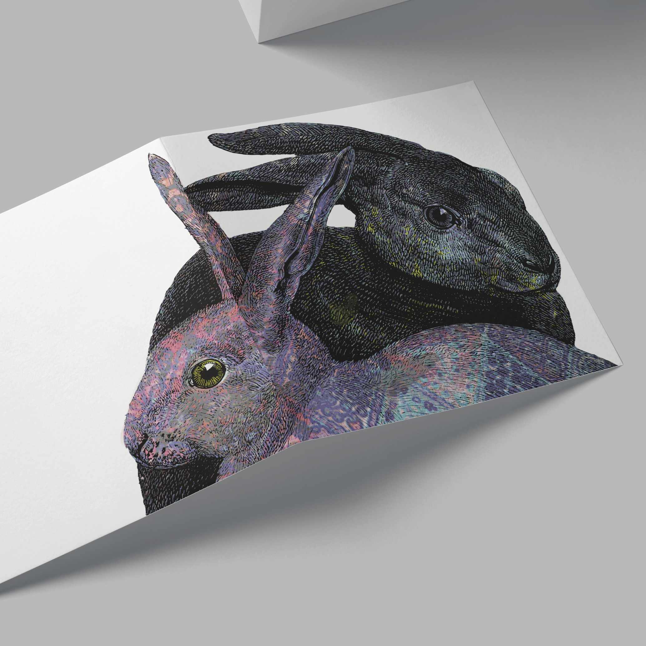 Blue and Grey Rabbit Card